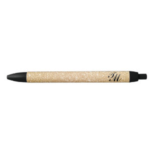 Stylish Vintage Gold Glitter Monogram Black Ink Pen