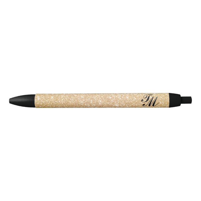 Stylish Vintage Gold Glitter Monogram Black Ink Pen (Front)