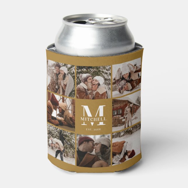 Stylish Vintage Gold Photo Collage Keepsake Can Cooler (Can Front)