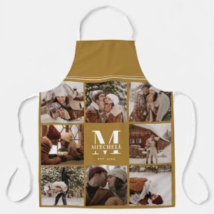 Stylish Vintage Gold Photo Collage   Monogram Gift Apron