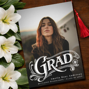 Stylish Vintage Grad Photo Announcement Card 