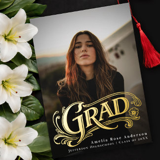 Stylish Vintage Grad Photo Announcement Foil Card 