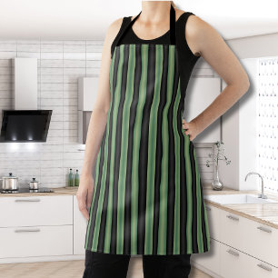 Stylish Vintage Olive Sage Green Black 3D Striped Apron