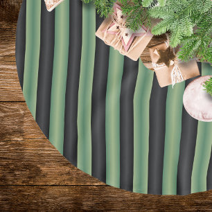 Stylish Vintage Olive Sage Green Black 3D Striped  Brushed Polyester Tree Skirt