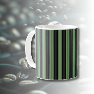 Stylish Vintage Olive Sage Green Black 3D Striped Coffee Mug