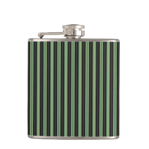 Stylish Vintage Olive Sage Green Black 3D Striped  Hip Flask