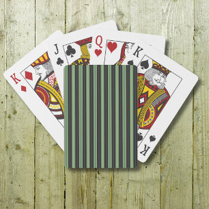Stylish Vintage Olive Sage Green Black 3D Striped Playing Cards