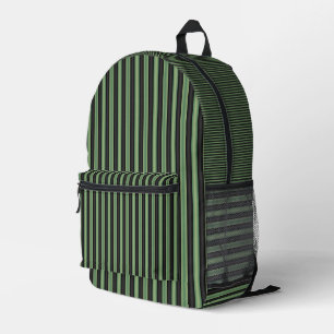 Stylish Vintage Olive Sage Green Black 3D Striped Printed Backpack