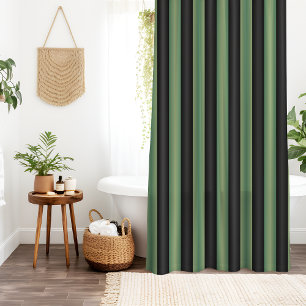 Stylish Vintage Olive Sage Green Black 3D Striped  Shower Curtain
