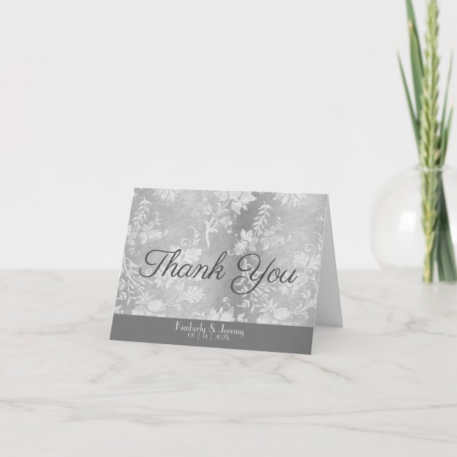 Stylish Vintage Pewter Wedding  Thank You Card (Front)