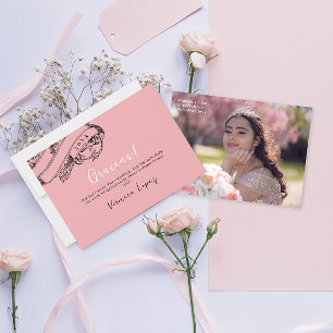 Stylish Vintage Pink Mis Quince Gratitude Photo  Thank You Card
