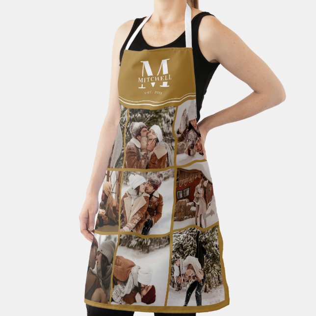 Stylish Vintage Rustic Gold Family Photo Collage Apron (Insitu)