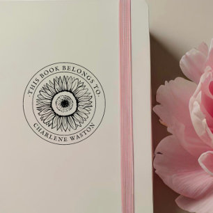 Stylish Vintage Sunflower Custom Book Rubber Stamp