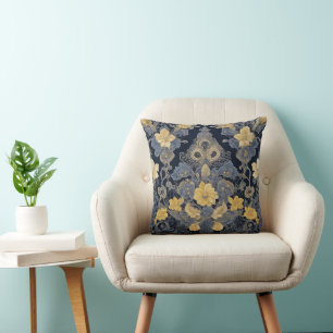 Stylish Vintage yellow blue floral lace pattern Cushion