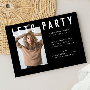 stylish voguish black chic grad photo mod Party Invitation