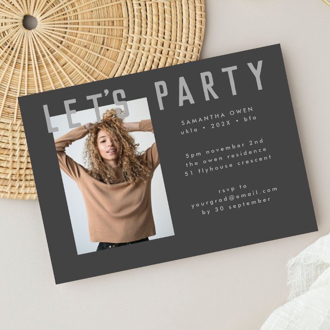 stylish voguish grey chic grad photo modern Party Invitation (Creator Uploaded)