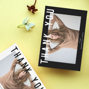 stylish voguish white chic smart grad photo thank you card