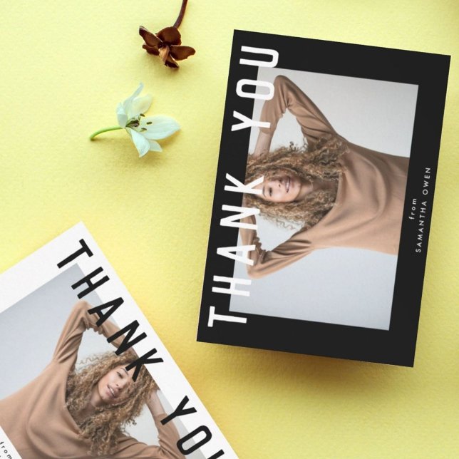 stylish voguish white chic smart grad photo thank you card (Creator Uploaded)