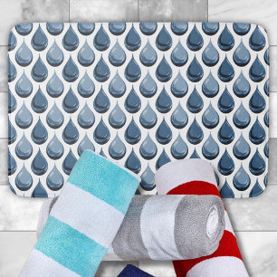 Stylish Water Drops White and Blue Bath Mat