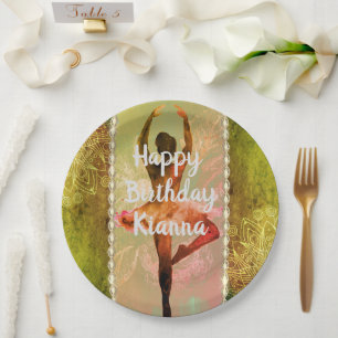 Stylish Watercolor Ballerina Birthday Personalised Paper Plate