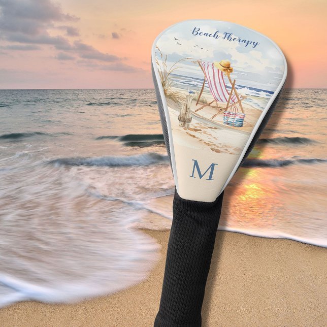 Stylish Watercolor Beach Ocean Monogram Golf Head Cover (Creator Uploaded)