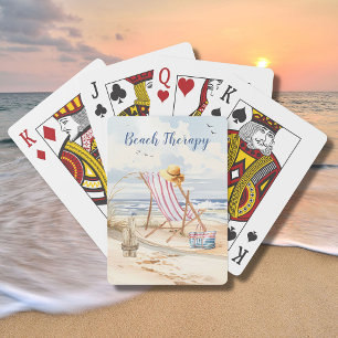 Stylish Watercolor Beach Ocean Sand Personalise Playing Cards