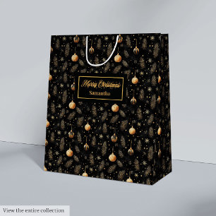 Stylish watercolor black and gold festive wrap medium gift bag