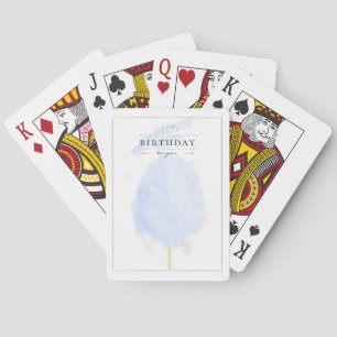 Stylish Watercolor Blue Cotton Candy Birthday Playing Cards