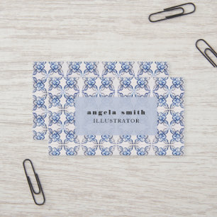 Stylish Watercolor Blue Floral Pattern Business Card