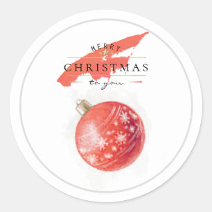 Stylish Watercolor Christmas Tree Red Ball Classic Round Sticker