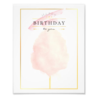 Stylish Watercolor Cotton Candy Birthday Photo Print
