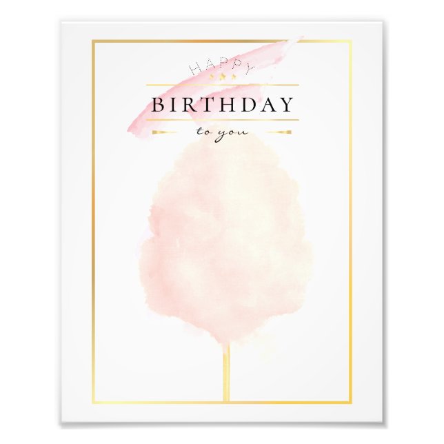 Stylish Watercolor Cotton Candy Birthday Photo Print (Front)