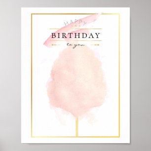 Stylish Watercolor Cotton Candy Birthday Poster