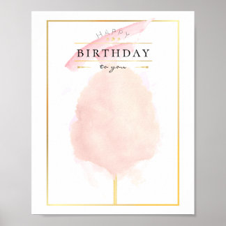 Stylish Watercolor Cotton Candy Birthday Poster