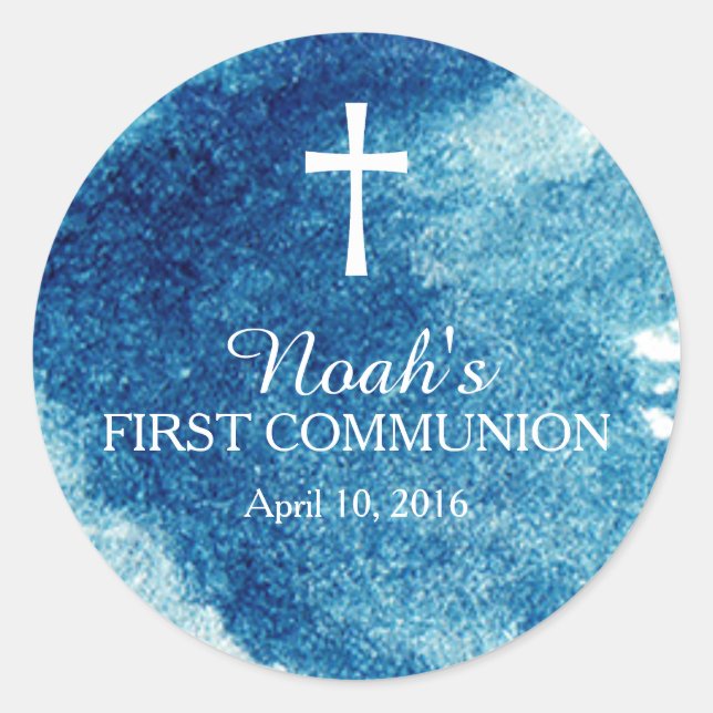 Stylish Watercolor First Communion Classic Round Sticker (Front)