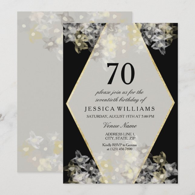 Stylish Watercolor Floral 70th Birthday Invitation (Front/Back)