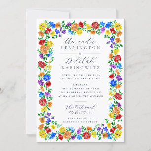 Stylish Watercolor Floral Frame Queer Wedding Invitation