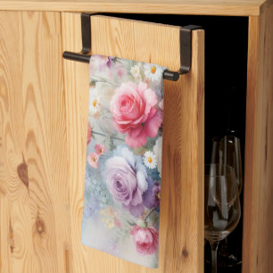 Stylish Watercolor Floral Painting Template Tea Towel