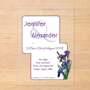 Stylish Watercolor Iris Purple Acrylic Wedding  Invitations