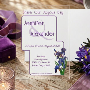 Stylish Watercolor Iris Purple Acrylic Wedding  Invitations
