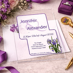 Stylish Watercolor Iris Purple Acrylic Wedding  Invitations