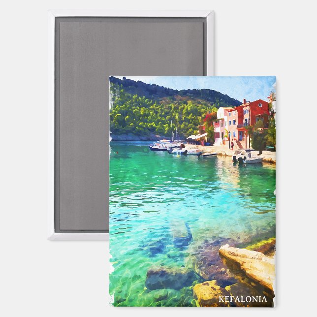 Stylish Watercolor Kefalonia Greece Coastal View Magnet (Front/Back)