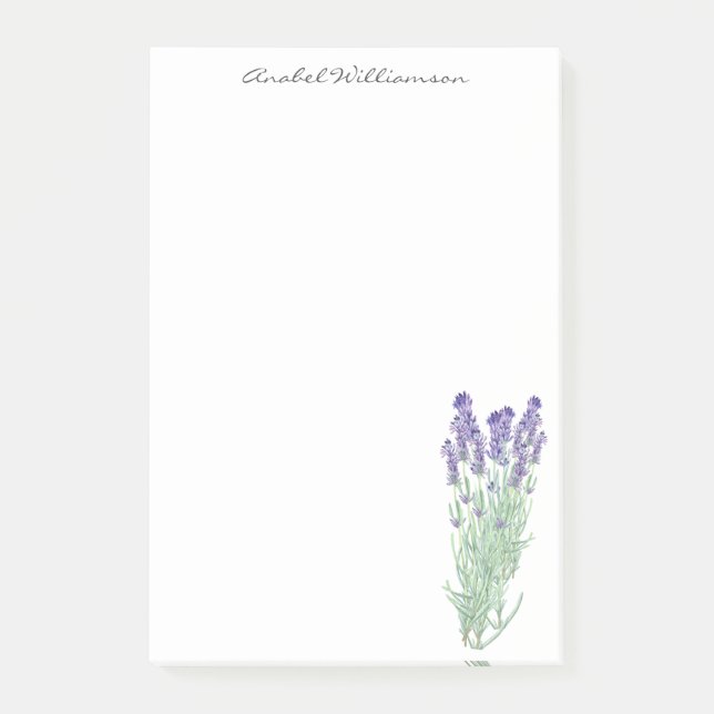Stylish Watercolor Lavender Botanical Personalised Post-it Notes (Front)