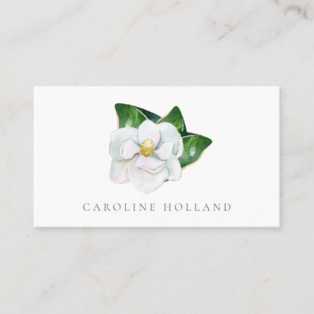 Stylish Watercolor Magnolia Flower Professional Business Card (Front)