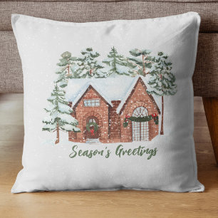 Stylish Watercolor Nordic Farmhouse Christmas Tree Cushion