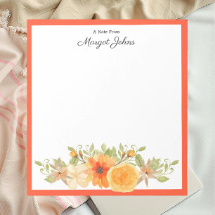 Stylish Watercolor Orange & Coral Floral Modern Notepad