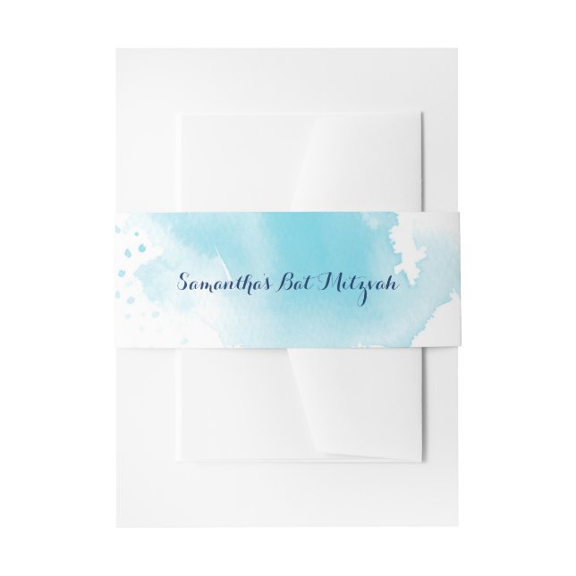 STYLISH WATERCOLOR pretty turquoise blue Invitation Belly Band (Front Example)