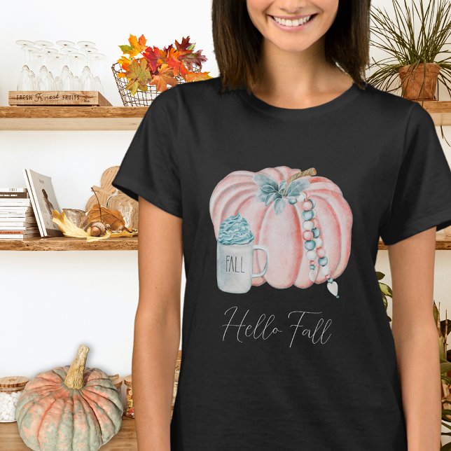 Stylish Watercolor Pumpkins Blue Pink Autumn T-Shirt (Creator Uploaded)