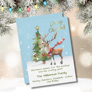 Stylish Watercolor Reindeer Tree Christmas Card