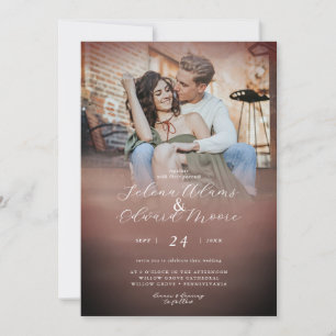 Stylish Watercolor Rose Gold Photo Wedding Invitation